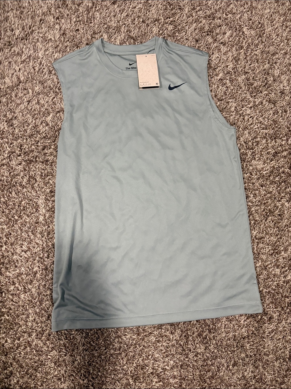 Nike Men's Muscle Tank Top in Pale Blue with Navy Swoosh